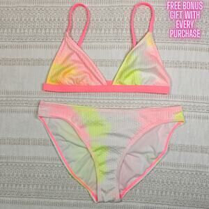 Sand Castle Neon Tie Dye 2 Piece Swimsuit Size L Bikini Set NEW Without Tags